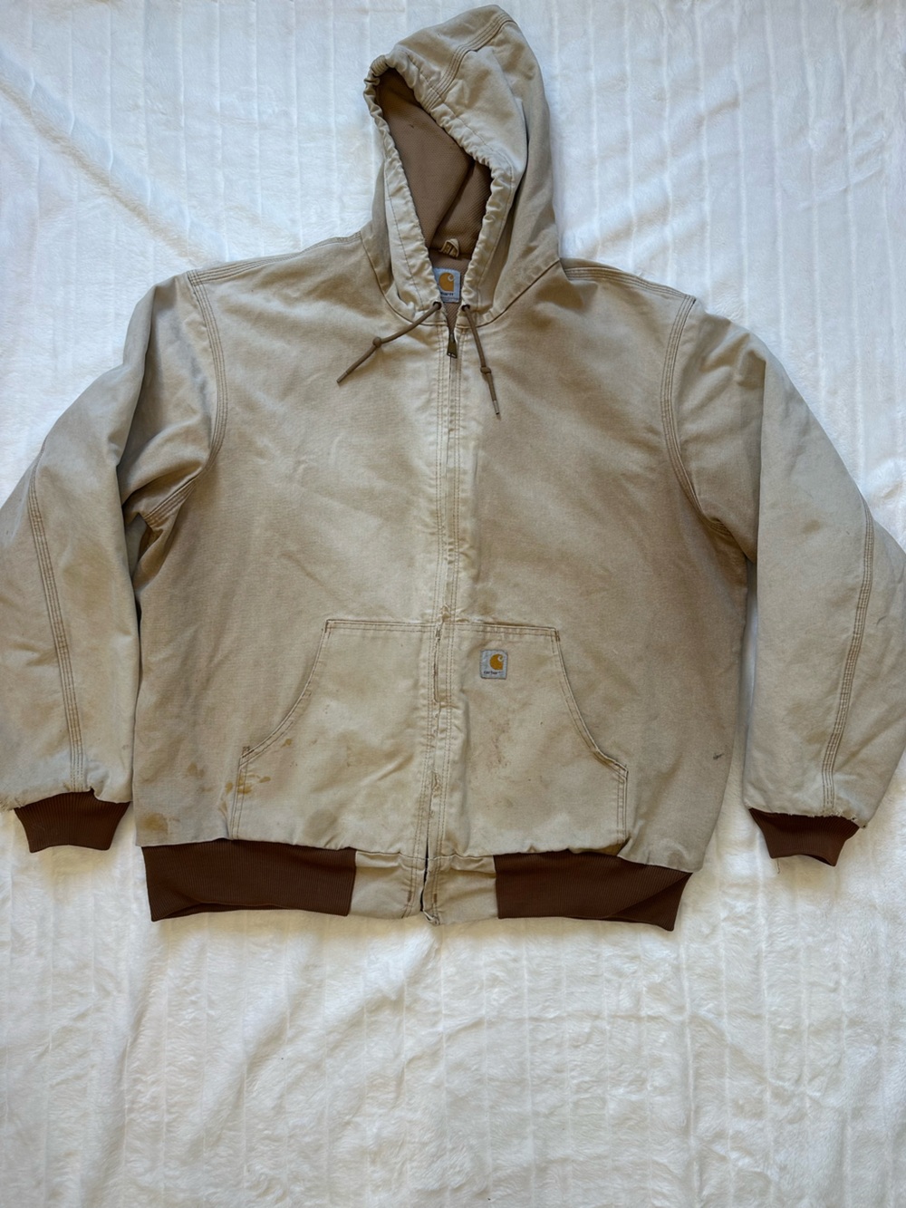 Vintage Carhartt J131 BRN Duck Canvas Jacket Mens XL XXL Distressed Made in USA.